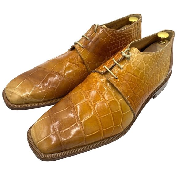 Vintage Mauri Exotic Full Alligator Mens 14M Italian Tan Brown Honey Dress Shoes - Picture 8 of 14